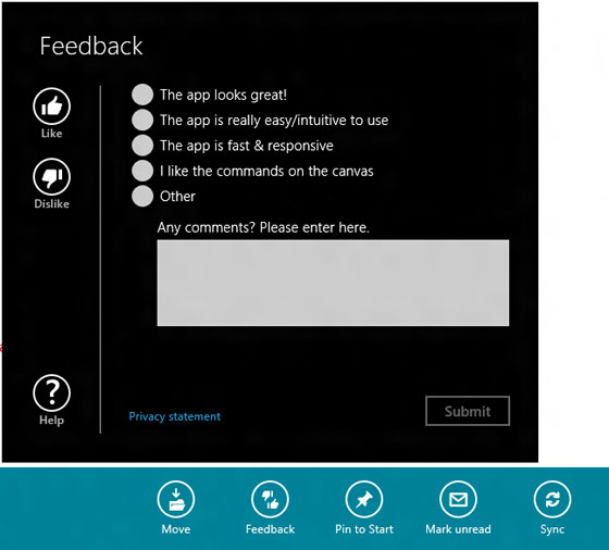Microsoft feedback interface